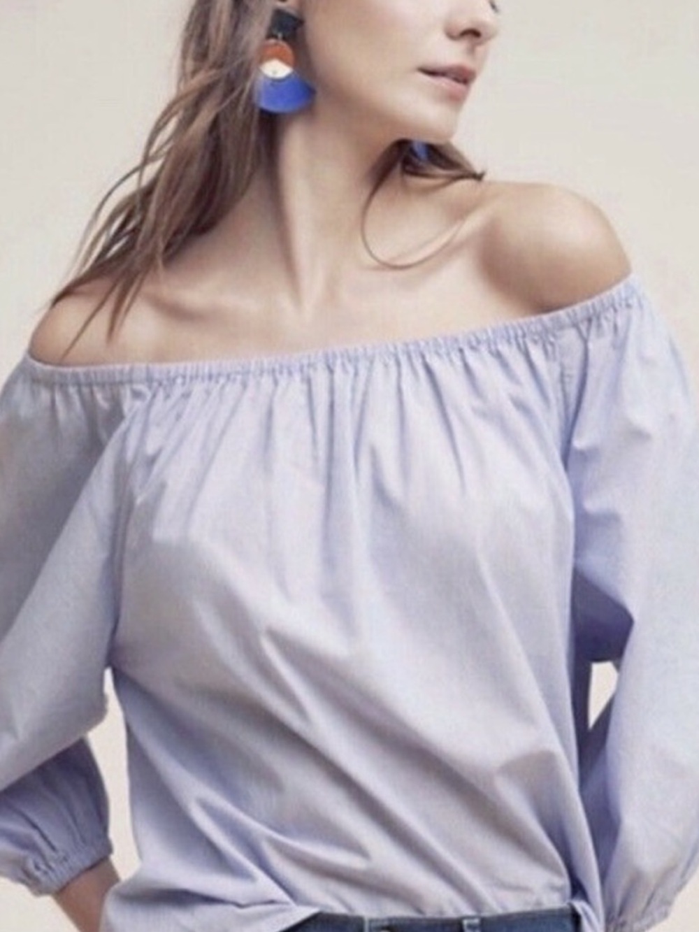 Maeve Anthropologie Striped Blue Blouse with Puff Sleeves